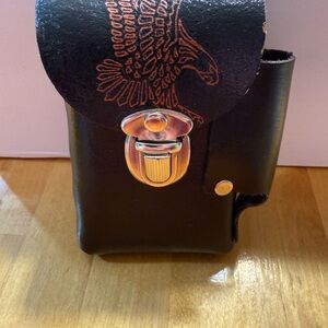 Black Leather Cigarette Case with Eagle Design